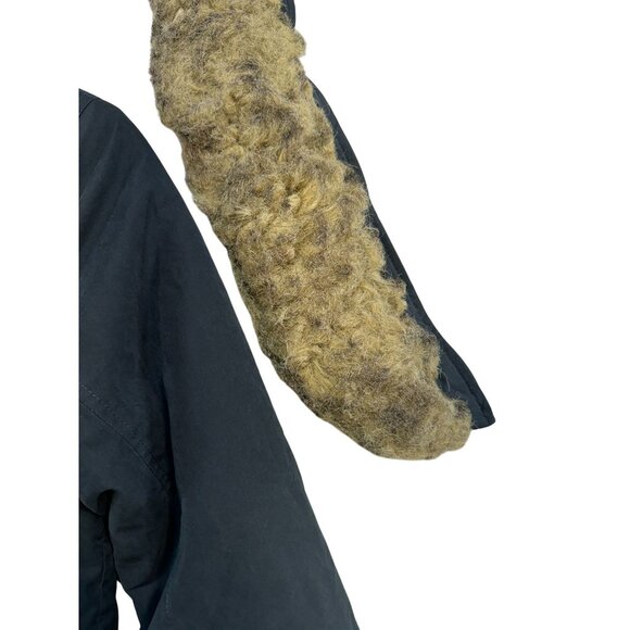 Abercrombie & Fitch Black Hooded Parka Coat Removable Faux Fur Trim Size M Faded - Picture 4 of 13